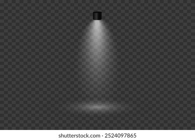 White stage with spotlights. Rays light effect. On a transparent background.