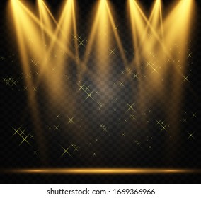 White stage with spotlights. Vector illustration of a light with sparkles on a transparent background.