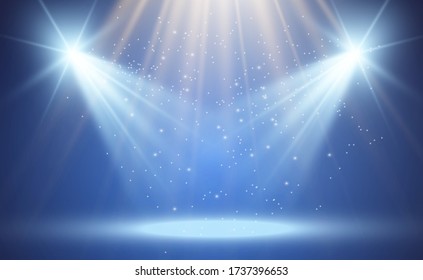 White stage with spotlights. Vector illustration of a light with sparkles on a transparent background.