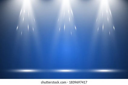 White stage with spotlights. Vector illustration of a light with sparkles on a transparent background.