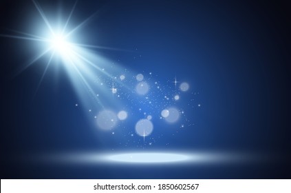 White stage with spotlights. Vector illustration of a light with sparkles on a transparent background.