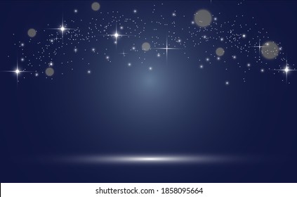 Escenario blanco con focos. Ilustración vectorial de una luz con destellos sobre un fondo transparente.