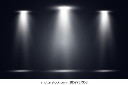 White stage with spotlights. Vector illustration of a light with sparkles on a transparent background.