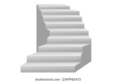 White stair step staircase front podium isolated on white background. Vector graphic design element illustration