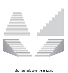 White stair template set collection 3D isolated vector illustration.