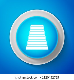 White Staircase icon isolated on blue background. Circle blue button with white line. Vector Illustration