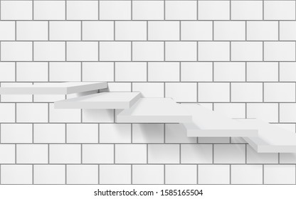 white staircase on the white block wall