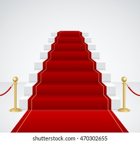 White Staircase and Red Carpet. Success Concept. Vector illustration