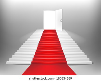 White staircase and red carpet vector.