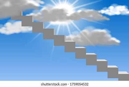 escalera blanca con luz solar en el cielo azul