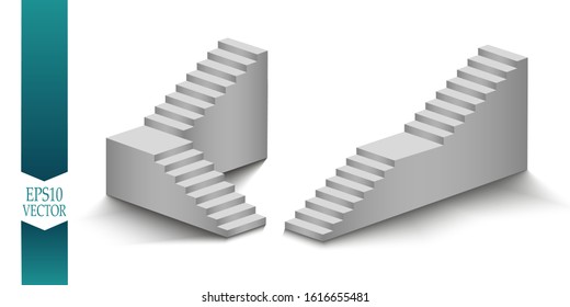 White stairs, 3d staircases. Set, Isolated on transparent background. EPS10, Set.