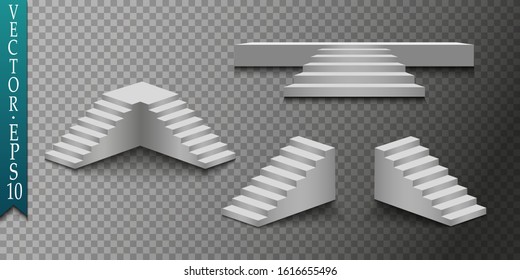 White stairs, 3d staircases. Set, Isolated on transparent background. EPS10, Set.