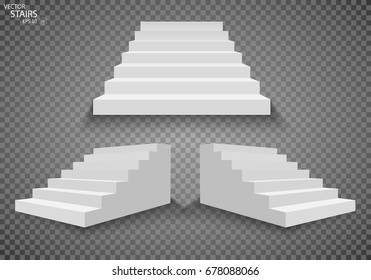 White stairs, 3d staircases. Set, Isolated on transparent background. EPS10