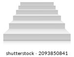 White stairs front view. Blank mockup for platform or podium