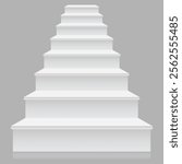 White stairs front view. Blank mockup for platform or podium