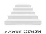 White stairs on white background. Realistic 3d staircase. Interior white steps in front view.  Template of 3d style white stairs. Vector