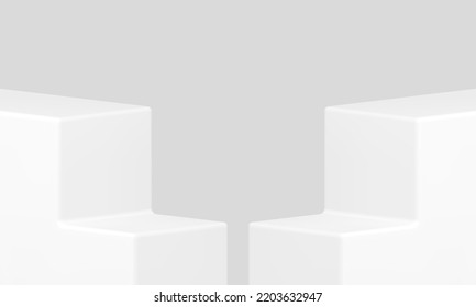 White stairs podium win steps progress champion level 3d design realistic vector illustration. Product showcase presentation staircase victory pedestal stage basic foundation studio background