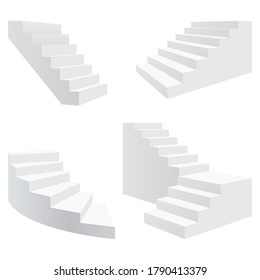 White stairs realistic isolated set. 3d set vector on white. 
