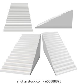 White stairs set, 3d interior staircases isolated on white background collection. Success concept. For Your business project. Vector Illustration