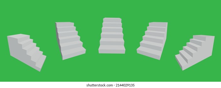White stairs set realistic illustration, vector, on a green background