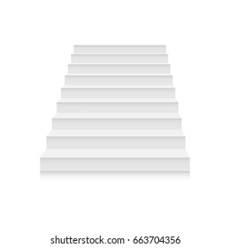 White stairs template. Interior staircases in cartoon style isolated on white background. Home modern staircase concept. Vector 3d illustration eps10