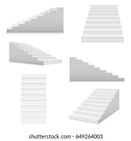 White stairs template set  Interior staircases in cartoon style isolated white background  Home modern staircase concept  Vector 3d staircase illustration eps10