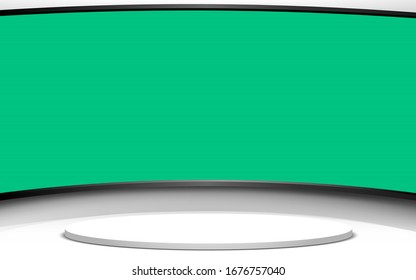 White Stand With Green Screen In Lcd  Background In The News Studio Room