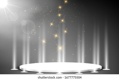 white stand and white spotlight in the studio room
