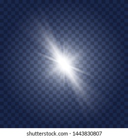  white Star burst with dust and sparkle isolated on blue transparent background Glow light effect with rays and shine particles.  Set of Glowing Light Stars with Sparkles. Light effect.