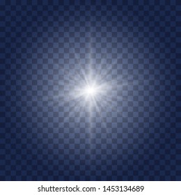  white Star burst with dust and sparkle isolated on blue transparent background Glow light effect with rays and shine particles.  Set of Glowing Light Stars with Sparkles. Light effect.