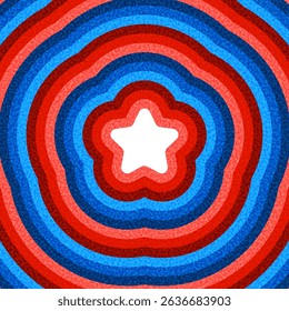 White star centered in layered red and blue concentric waves. Vector illustration with bold, patriotic style.
