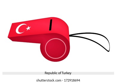 A White Star and Crescent on A Red Field of The Republic of Turkey Flag on A Whistle, The Sport Concept and Political Symbol. 