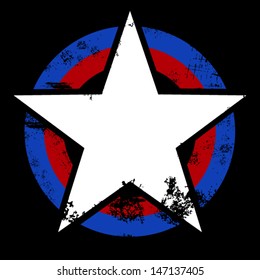 White star crossing red and blue ring