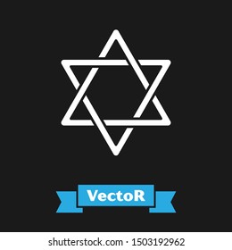 White Star of David icon isolated on black background. Jewish religion symbol. Symbol of Israel.  Vector Illustration