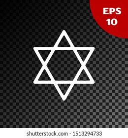 White Star of David icon isolated on transparent dark background. Jewish religion symbol. Symbol of Israel.  Vector Illustration