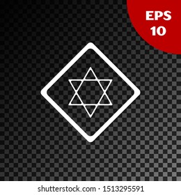 White Star of David icon isolated on transparent dark background. Jewish religion symbol. Symbol of Israel.  Vector Illustration