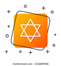 White Star of David icon isolated on white background. Jewish religion symbol. Symbol of Israel. Orange square button. Vector Illustration