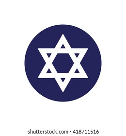 White star of David icon vector. Blue circle. Blue button