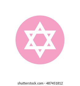 White star of David icon vector. Pink button. Pink circle