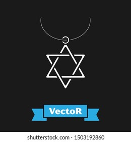 White Star of David necklace on chain icon isolated on black background. Jewish religion symbol. Symbol of Israel. Jewellery and accessory.  Vector Illustration