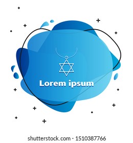 White Star of David necklace on chain icon isolated on white background. Jewish religion symbol. Symbol of Israel. Jewellery and accessory. Abstract banner with liquid shapes. Vector Illustration