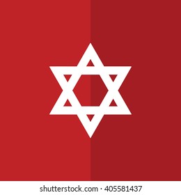 White star of David vector icon. Red background