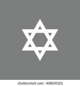 White star of David vector icon. Gray background