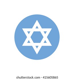 White star of David vector icon. Blue circle. Blue button