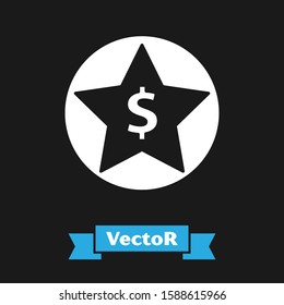 White Star and dollar icon isolated on black background. Favorite, best rating, award symbol.  Vector Illustration