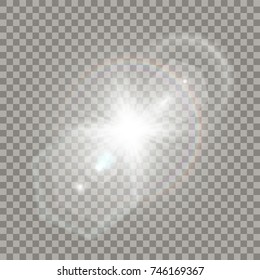 White star explosion with flare effect. Transparent glares, particles and rainbow naturally looking like camera distortion.