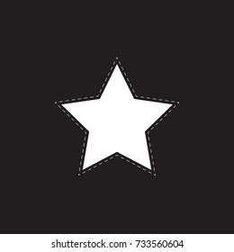 white star five-pointed with a dashed outline. New Year Star with a dotted line. black background. black and white vector illustration.