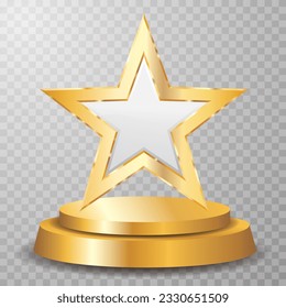 white star with golden frame on golden pedestal, vector illustration