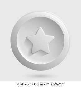 White Star Icon. 3D Round app button. Vector illustration