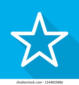 White star icon in flat design. Star on blue background with long shadow. Vector illustration.